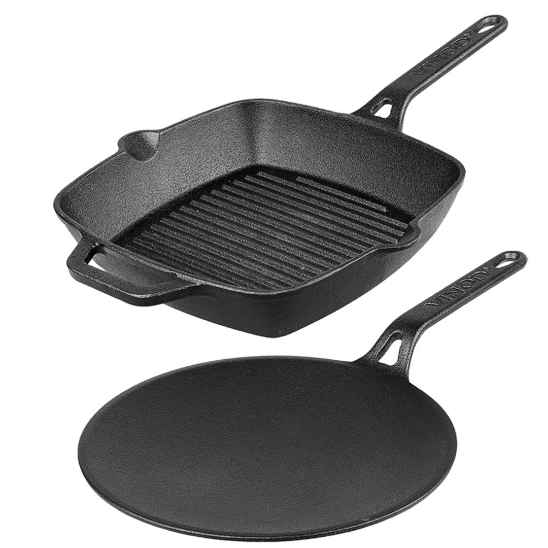 Buy Vinod Legacy PreSeasoned Cast Iron Combo of Roti Tawa and Grill